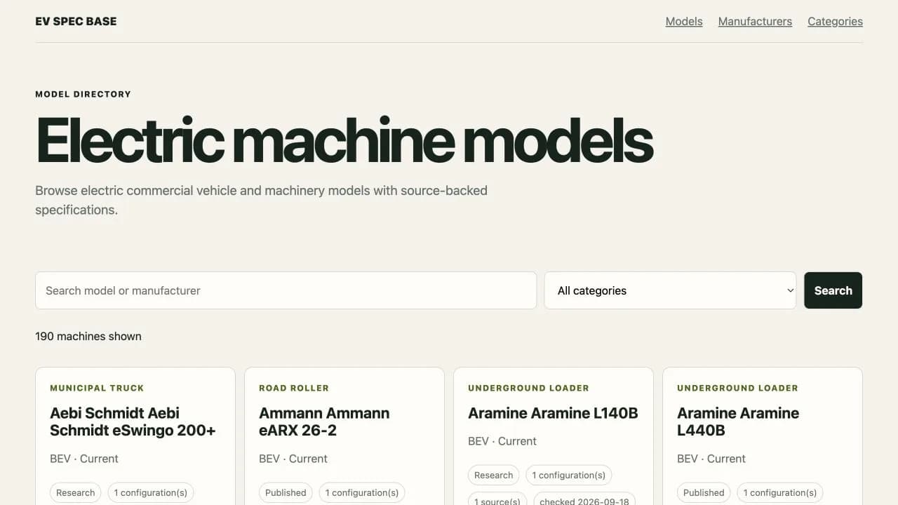 EV Spec Base: Electric Commercial Vehicle & Machinery Catalog: media 1