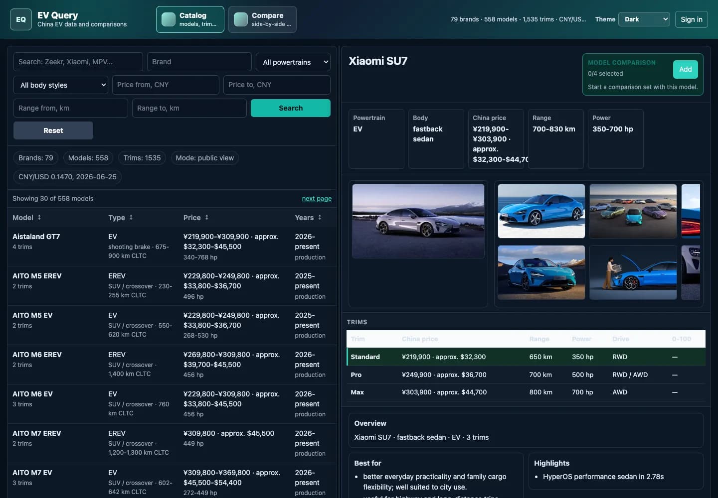 EVQuery.com: China EV Specs and Comparisons